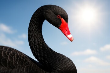 Fototapeta premium Elegant dark waterfowl, Cygnus atratus: a detailed close-up portrait