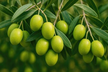 Vibrant green olives showcased on a flavorful backdrop