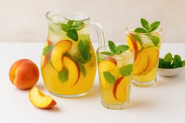 Fototapeta premium Fresh peach and mint lemonade made at home