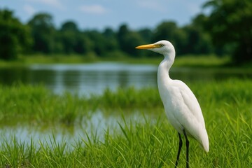 Wildlife photograph of a graceful egret in a wetland habitat