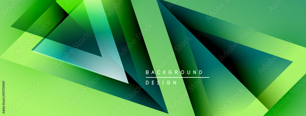 Poster Abstract geometric design. Overlapping triangles create dynamic green gradient effect. Modern background suitable for various projects.