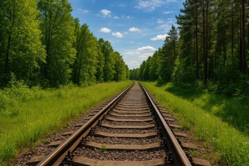 Fototapeta premium Vintage train tracks amidst lush woodland