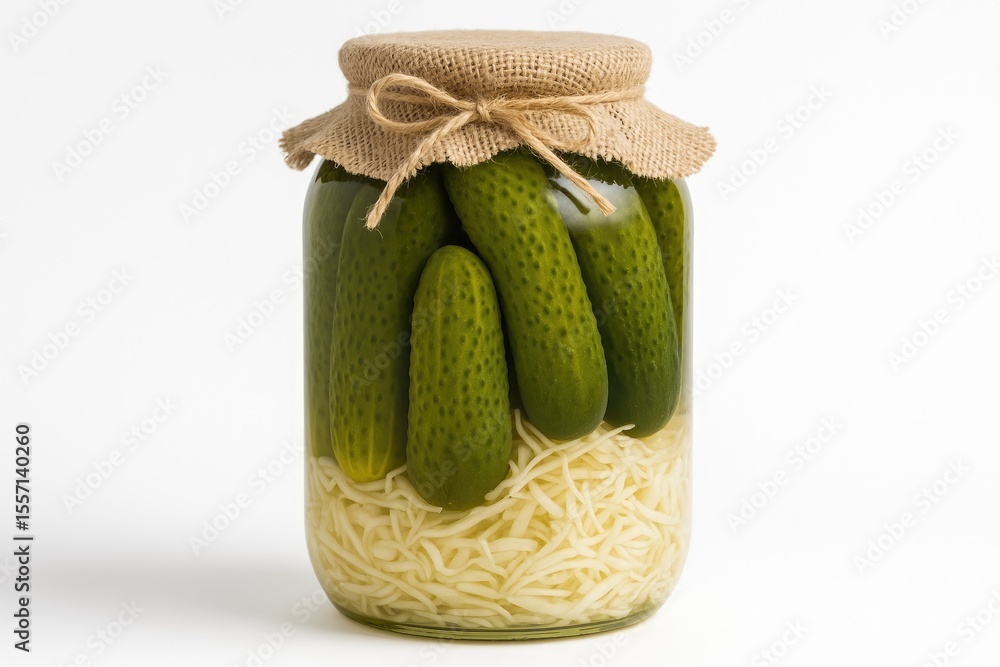 Poster pickled cucumbers and cabbage stored in a jar for winter preservation
