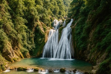 Fototapeta premium Discover the stunning waterfall in the hill station's scenic landscape