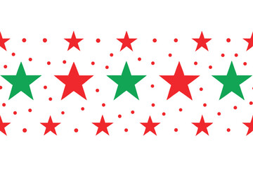 Repeating Pattern of Red and Green Stars with Red Dots on a White Background