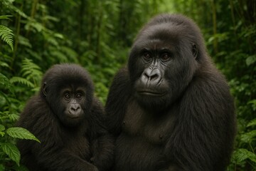 Obraz premium Majestic Mountain Gorillas in Their Natural Habitat