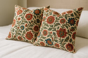 Luxurious Jodhpuri-style cushions for a cozy bed setup