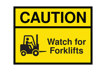 Caution – Watch for Forklifts Sign with Yellow Background and Operator Icon – High Quality Vectorial Stock Image