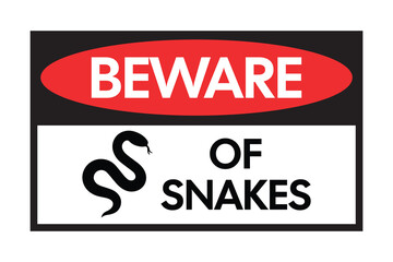 Beware of Snakes Sign – Red and Black Wildlife Hazard Warning – High Quality Vectorial Stock Image