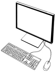 漫画風ペン画イラスト　オフィス街_室内