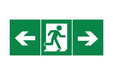 Emergency Exit Directional Signage Set – Green Icons with Arrows and Running Figure – High Quality Vectorial Stock Image