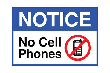 No Cell Phones Notice Sign – Blue and White Facility Policy Symbol – High Quality Vectorial Stock Image