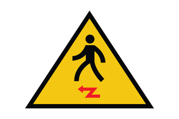 Pedestrian Caution Sign with Zigzag Arrow – Yellow Triangular Walking Hazard Warning – High Quality Vectorial Stock Image