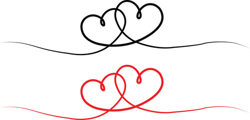 interlocked hearts red black love symbol romantic wedding unity design isolated background.