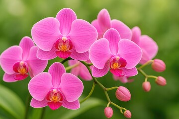 Vivid pink orchid plant with bright blossoms