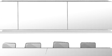 漫画風ペン画イラスト　オフィス街_室内