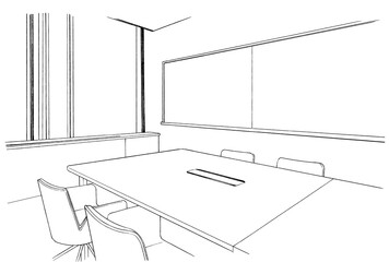 漫画風ペン画イラスト　オフィス街_室内