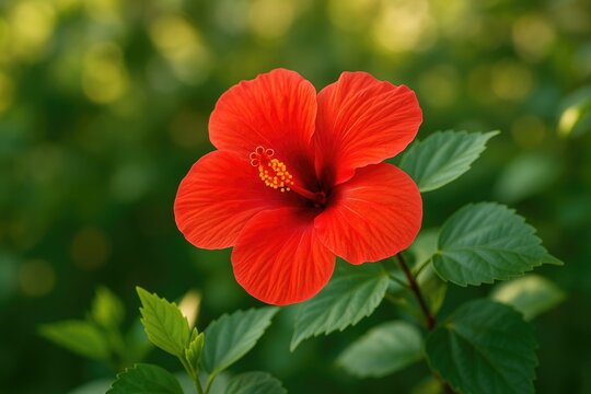 The Hibiscus rosa-sinensis L. is a flowering shrub from the Malvaceae family native to East Asia.