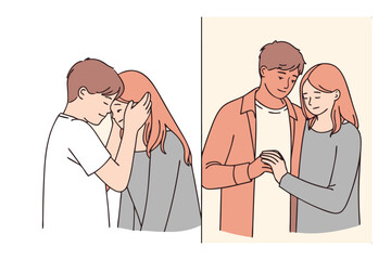 Caring Duo: A tender moment captured between a man and woman, symbolizing love, support, and compassion, illustrating a connection of affection and comfort. 