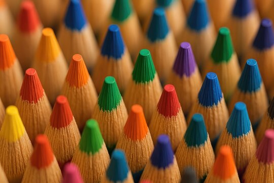 Close-up shot of vibrant colored pencils with a soft focus, showcasing mechanical sharpening techniques for art and craft enthusiasts. - Powered by Adobe