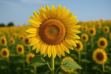 Fototapeta premium The vibrant annual plant features a massive flower head and can reach heights of up to 3 meters.