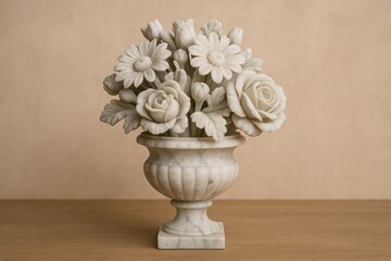 Elegant flower arrangement in a marble planter
