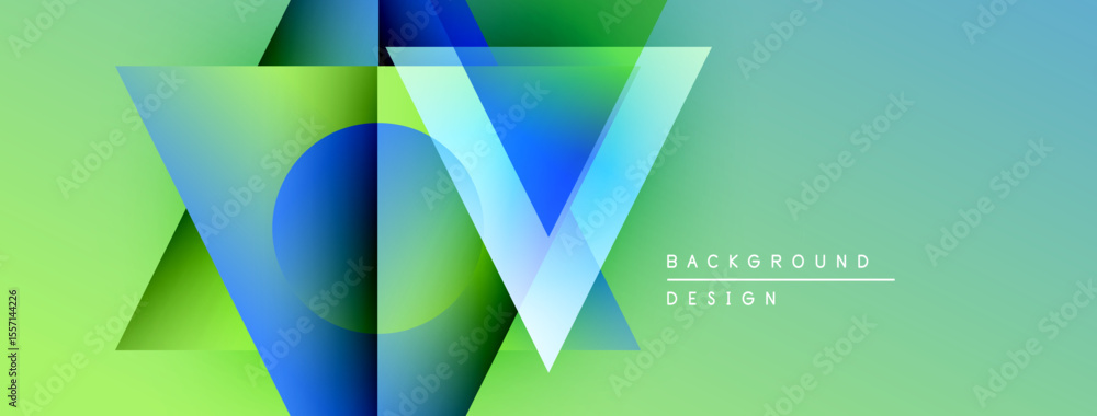 Aufkleber abstract geometric shapes overlap, creating vibrant blue, green gradients. design features text back