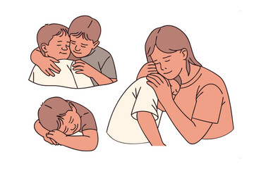 Bond of Comfort: A touching illustration of a young individuals, offering tender hugs, comforting gestures, and emotional support to convey empathy and affection.