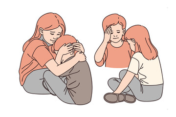 Comfort and Understanding: Gentle figures offer comfort to those in distress. Embracing empathy, offering solace, and fostering a sense of belonging and support in a compassionate illustration.