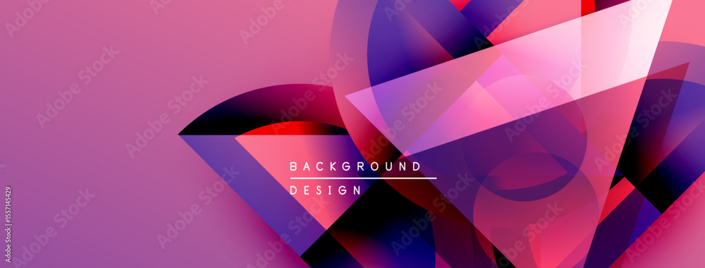 Poster abstract geometric shapes overlap, creating vibrant pink, purple hues. modern design elements sugges