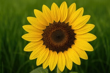 Obraz premium Close-up shot of a vibrant yellow sunflower with tiny water droplets on its petals