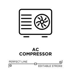 The line icon vector illustrates an air conditioning system that functions to pump and compress refrigerant. The line icon is isolated on a transparent background and can be edited as needed