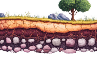 Underground landscape illustration with tree transparent background cutout png format natural environment