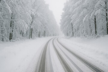 Heavy winter snowfall covering the streets