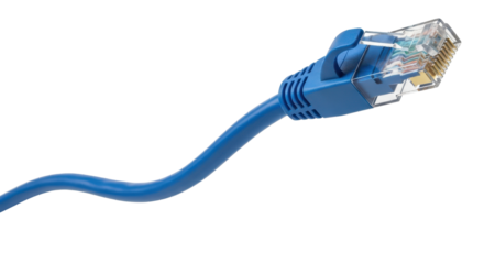 Blue RJ45 Ethernet cable with connector isolated PNG with Transparent Background