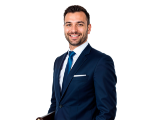 Professional Businessman in a Suit Smiling Confidently. White or transparent background.