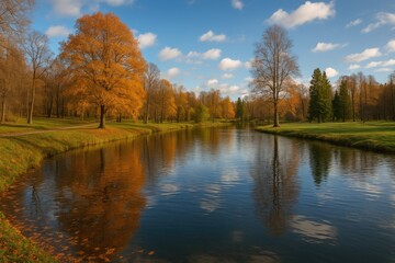 Obraz premium Autumn's Final Touches in a Serene Park Setting