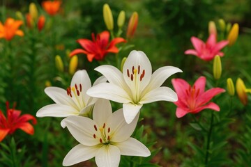 Fototapeta premium Close-up of lily flowers in a personal garden setting