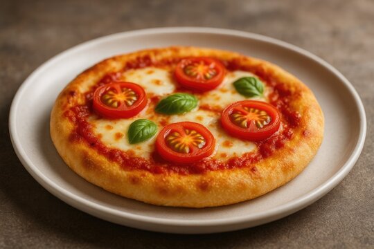 Small cheese and tomato flatbread with blurred background