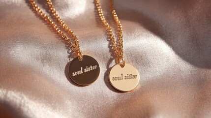 Elegant soul sister jewelry on satin background for friendship gift ideas