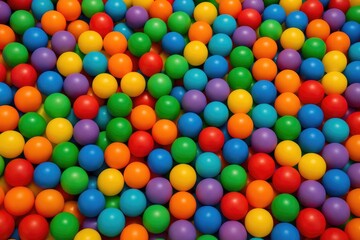 Obraz premium A collection of vibrant plastic balls from a kids' amusement area, a celebration, or an indoor play space filled with tiny multicolored spheres.