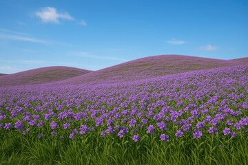 Violet-flowered hills blanketing the landscape