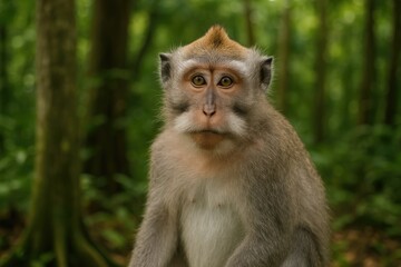 Wild Long-Tailed Macaque in a Jungle Sanctuary