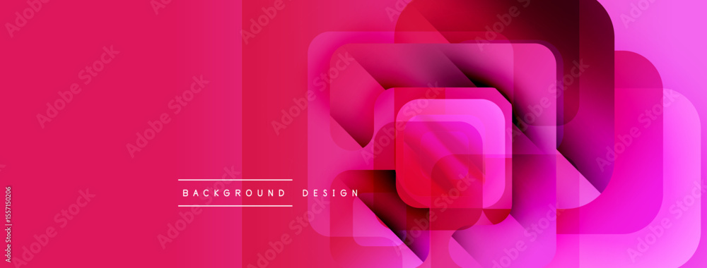 Poster abstract geometric shapes overlap, creating vibrant pink gradient background. modern design elements