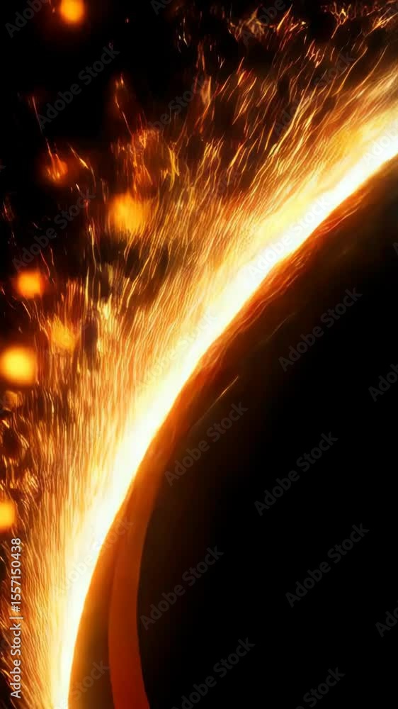 Poster abstract dark cosmic space background showing a bright golden eclipse effect with particle emission