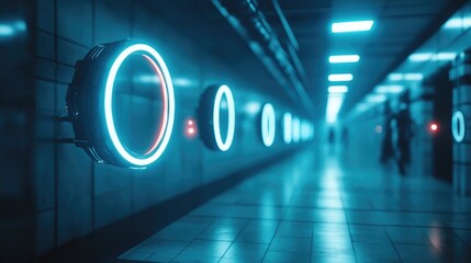 Glowing circles futuristic corridor technology background
