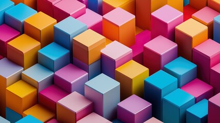 Obraz premium A vibrant 3D illustration featuring an array of colorful cubes. Ideal for modern graphic designs, website backgrounds, or digital art projects