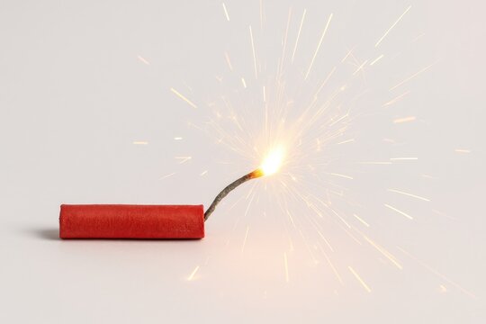 Celebration of a traditional Indian festival with colorful firecrackers on a plain white backdrop