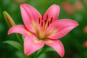 Close-up of a delicate pink lily symbolizing romance
