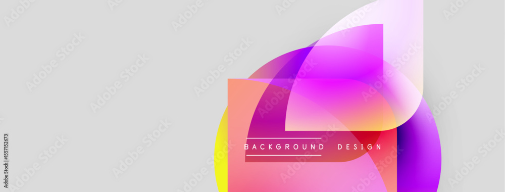 Poster Abstract shapes overlap, creating vibrant color gradients. Modern design elements suggest dynamic visual communication. Background is light gray.